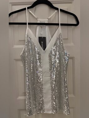 Silver Sequin V-Neck Spaghetti Strap Cami